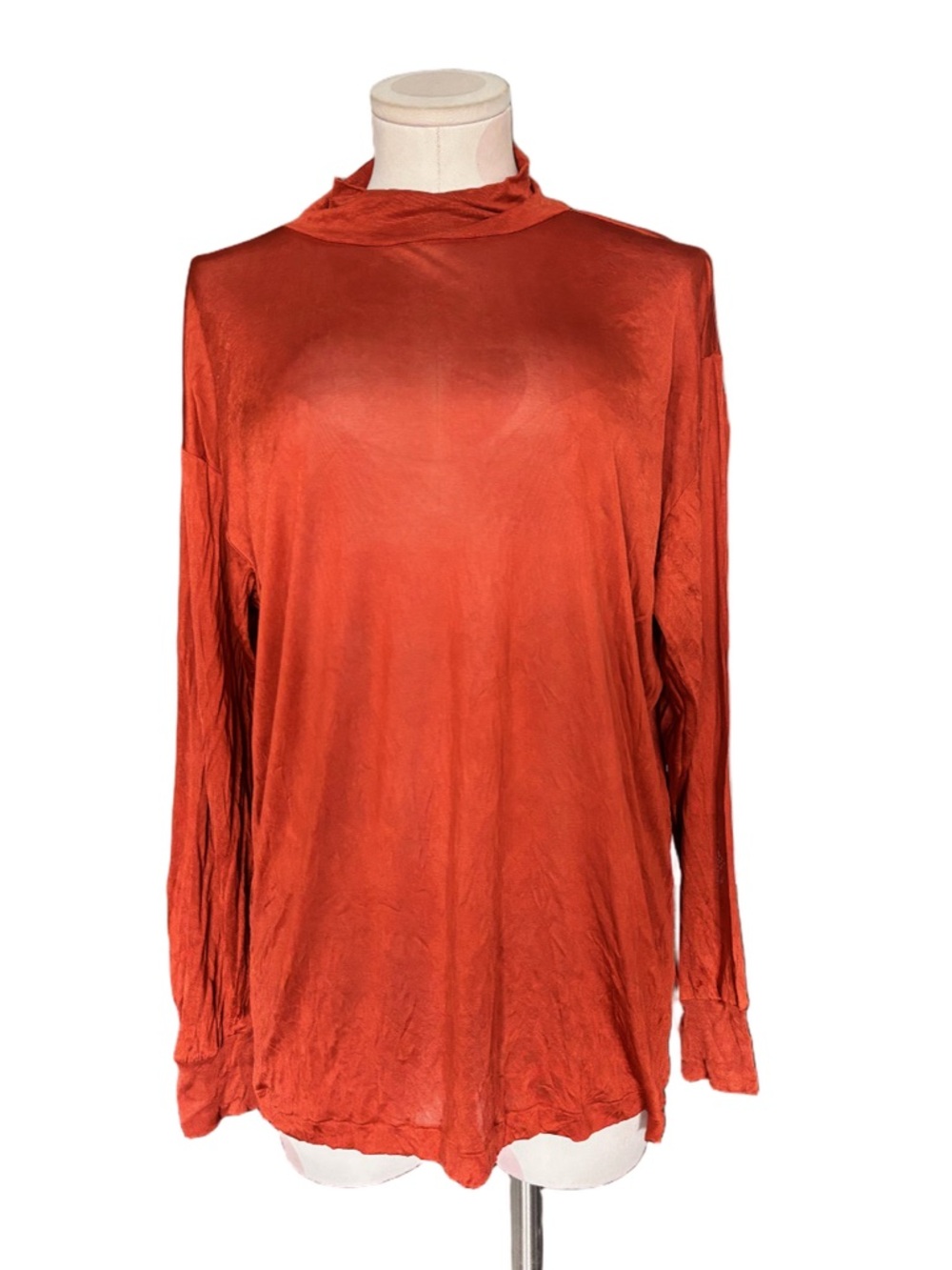 Y2K Sheer Silk  Baselayer 100% Pure Silk Turtleneck set of 2-- Brown Orange - XL - Picture 9 of 11